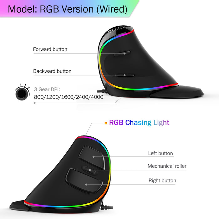 Ergonomics Vertical Gaming Mouse 6 Buttons