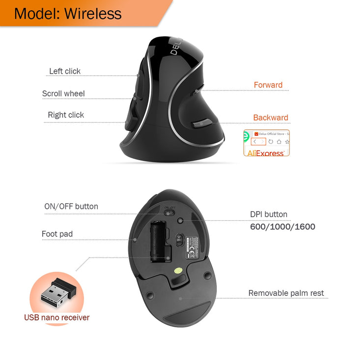 Ergonomics Vertical Gaming Mouse 6 Buttons