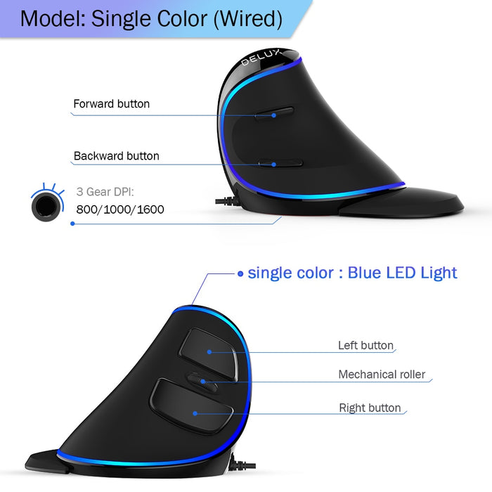 Ergonomics Vertical Gaming Mouse 6 Buttons