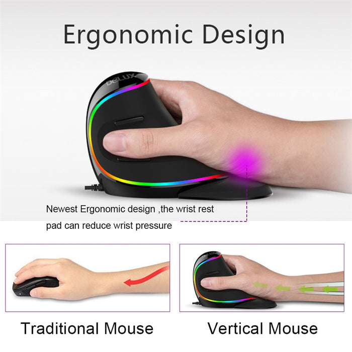 Ergonomics Vertical Gaming Mouse 6 Buttons